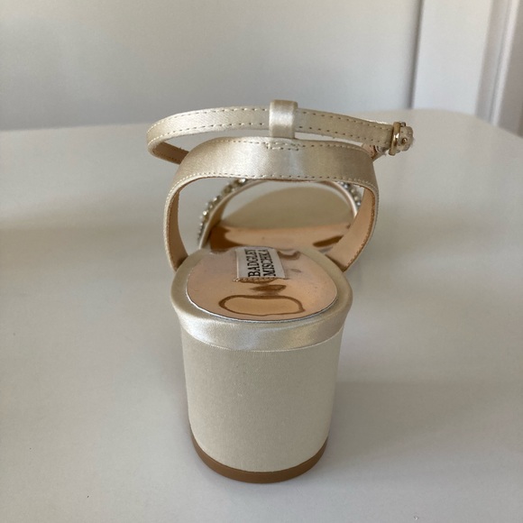 Badgley Mischka Block Heels, Ivory Satin - Picture 7 of 8